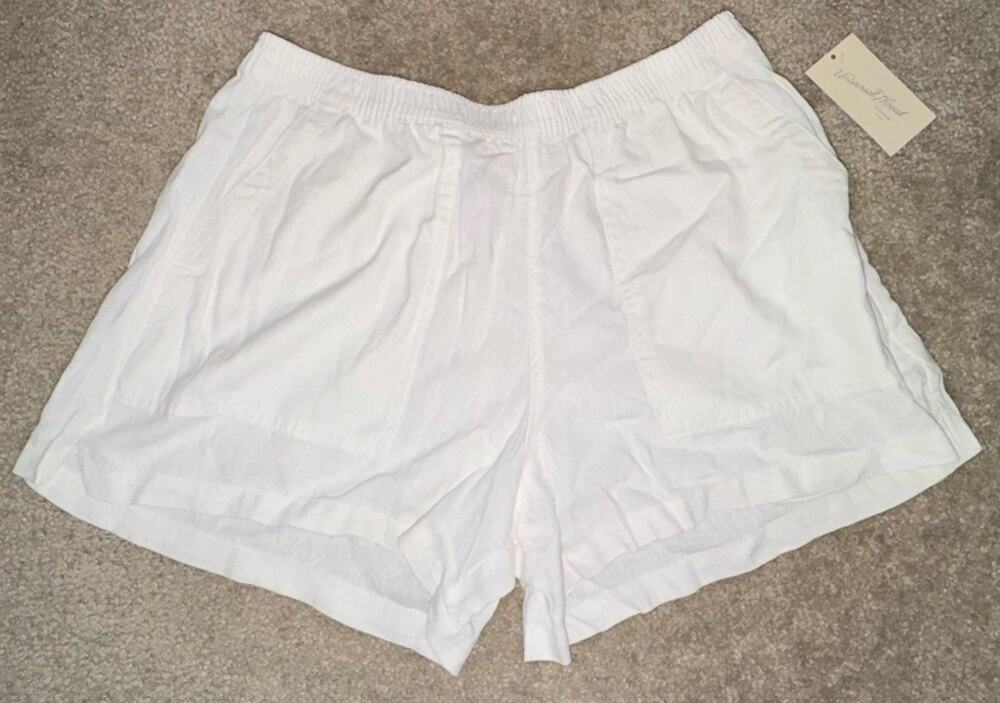 Universal Thread Women’s Medium White Linen Blend Pull-On Shorts Drawstring NWT